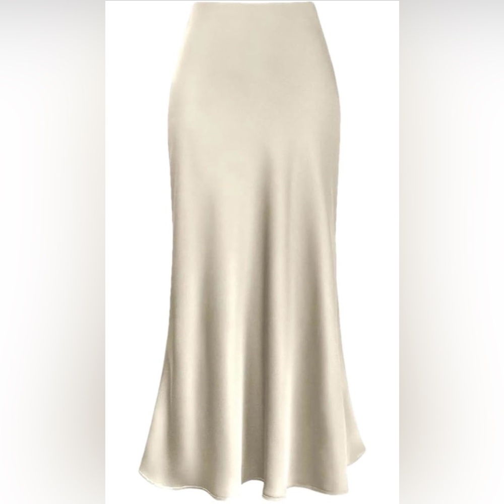 H&M Satin Maxi Skirt in Light Beige